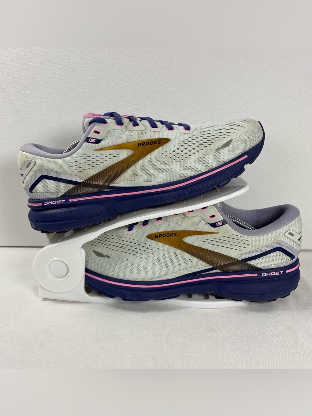 Brooks Ghost 15 Womens 9.5 Wide Running Shoes Gray Purple Pink 1203801D492
